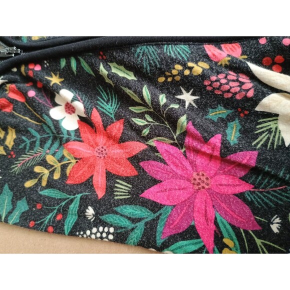 Little Sleepies Poinsettia Christmas Holiday Print Black Red 6-12 Months - Picture 5 of 5